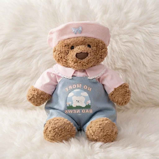 Pink Beret & Blue Overalls Outfit for Jellycat Bartholomew Bear