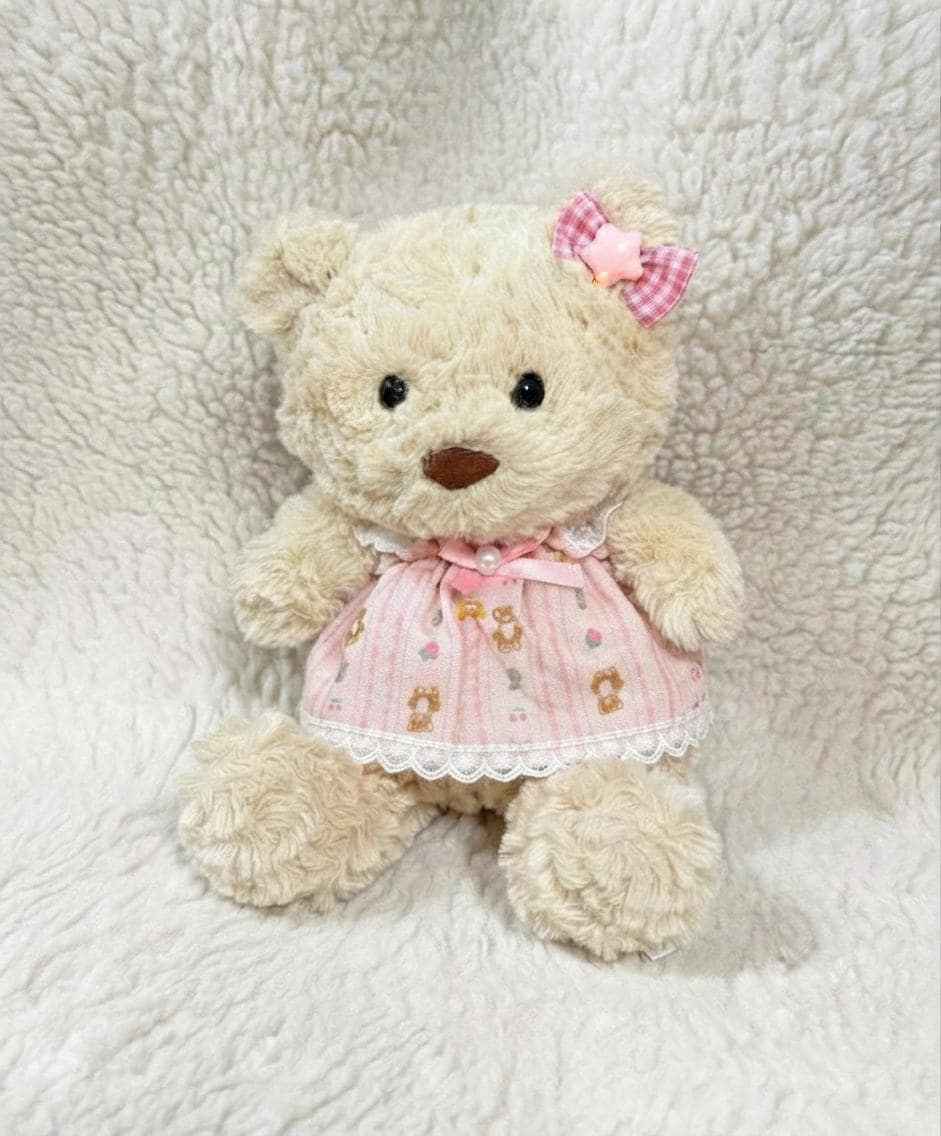 Junior Bartholomew bear outfit - Pink lace trim dress set