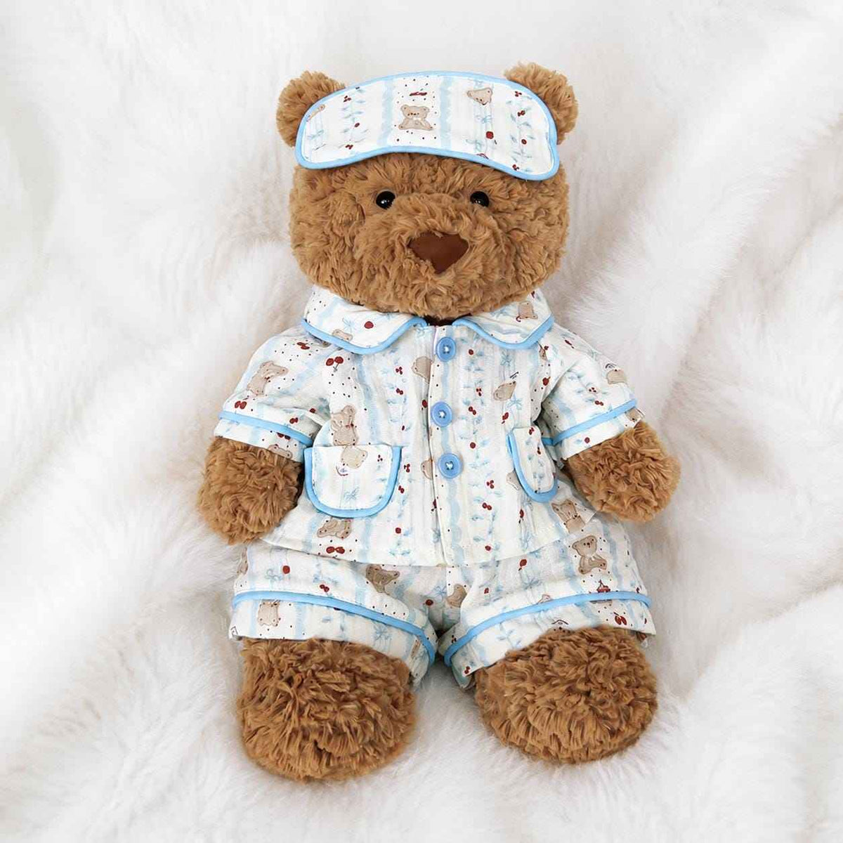 Handmade Bartholomew Bear Pajamas with Eyemask | Floral & Printed Sleepwear Set for Bear Clothes (6"-22")