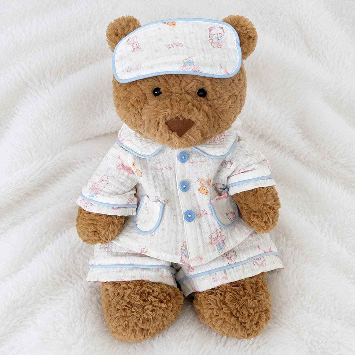Handmade Bartholomew Bear Pajamas with Eyemask | Floral & Printed Sleepwear Set for Bear Clothes (6"-22")