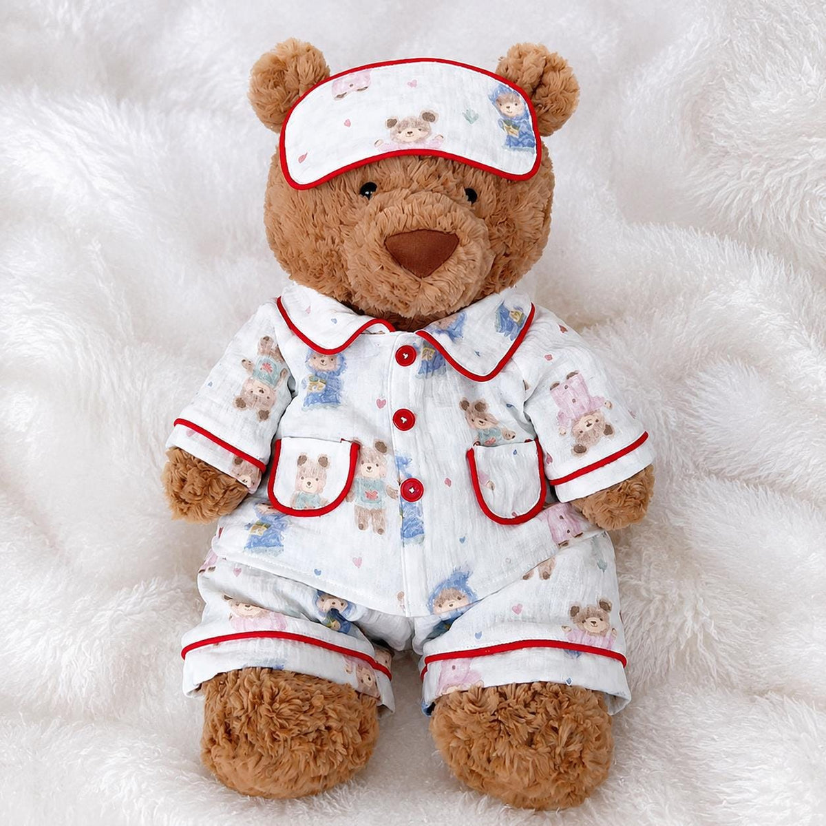 Handmade Bartholomew Bear Pajamas with Eyemask | Floral & Printed Sleepwear Set for Bear Clothes (6"-22")