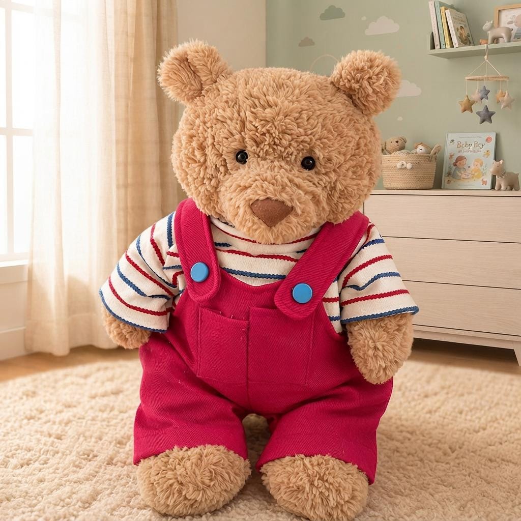 Handmade Bartholomew Bear Dungaree Set, Teddy Bear Overalls, Plush Toy Outfit