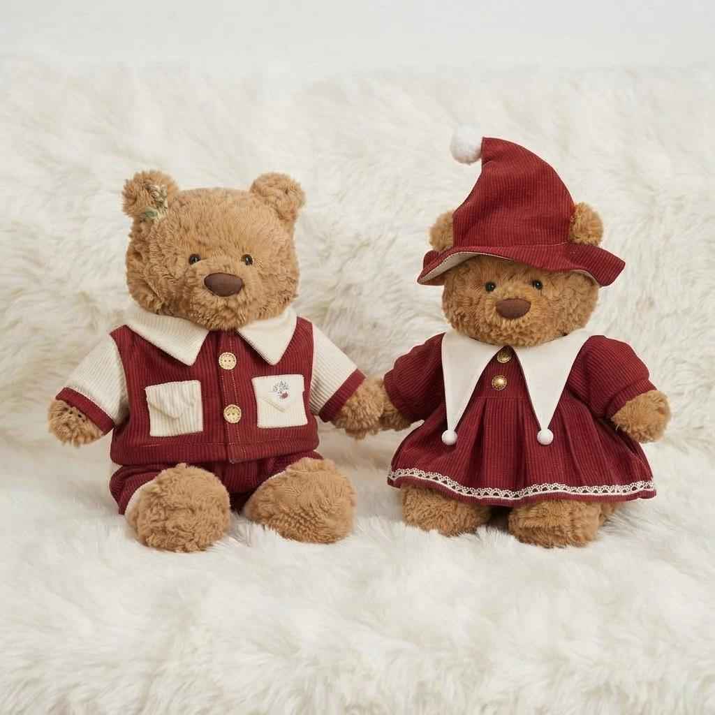 Handmade Bartholomew Bear Christmas Outfits, Corduroy Dress & Gingham Romper Set (4-16 Inch)