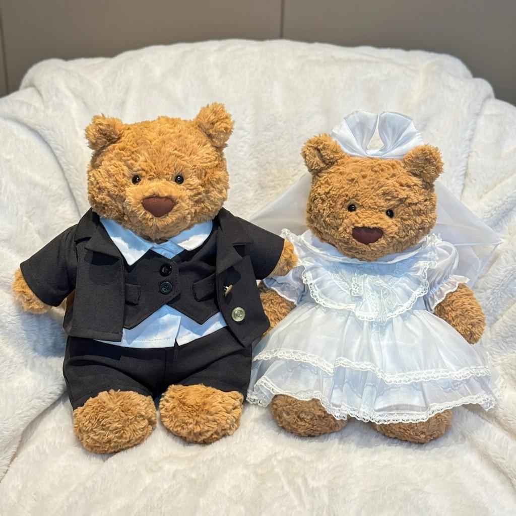 Handmade Bartholomew Bear Wedding Dress and Tuxedo Suit Set, Plush Toy Outfit