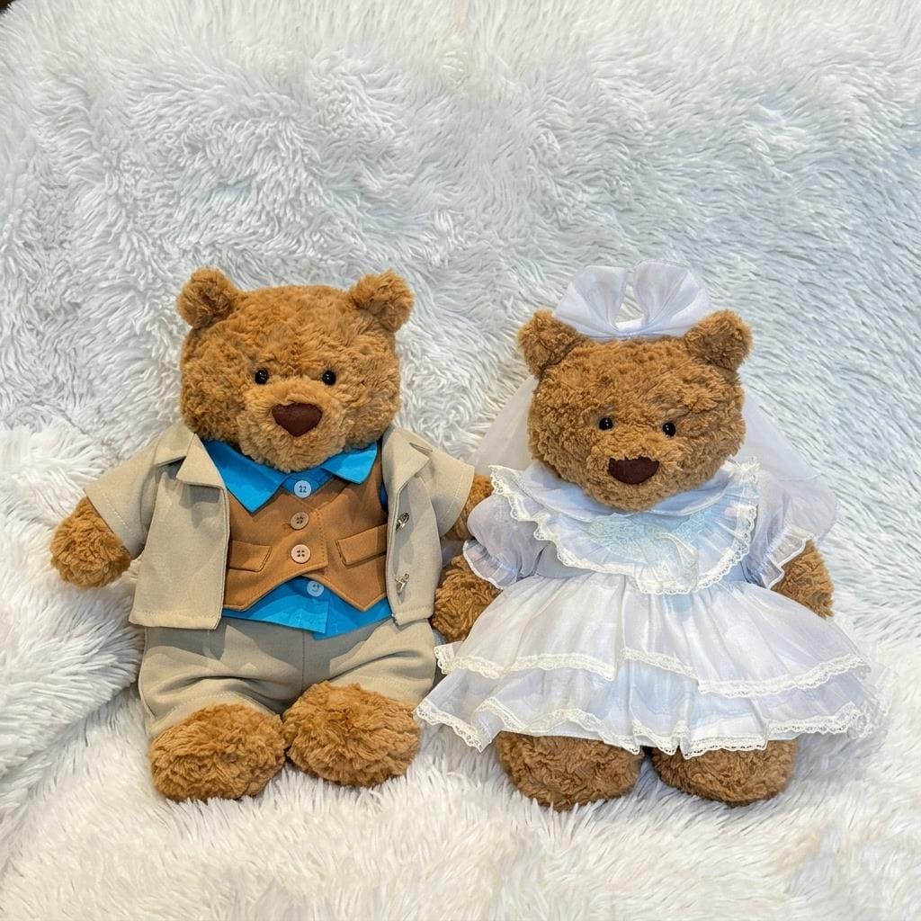 Handmade Bartholomew Bear Wedding Dress and Tuxedo Suit Set, Plush Toy Outfit