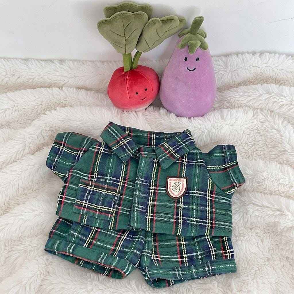 Christmas Plaid Pajamas for Plush Bear, Holiday Sleepwear Outfit Fits 10-22 Inch Bartholomew Bear