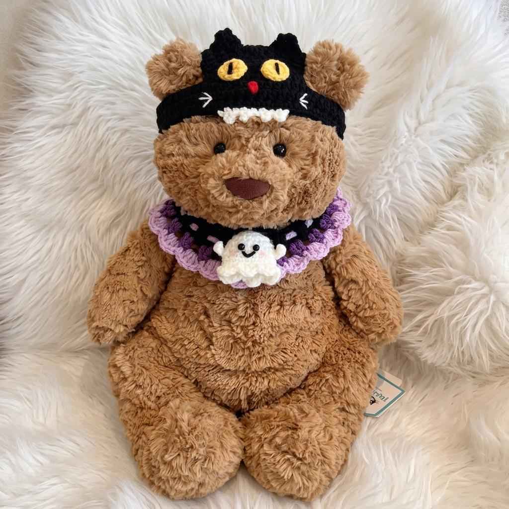 Handmade Crochet Halloween Outfit  Witch Hat, Pumpkin Headband, Spooky Bib Set
