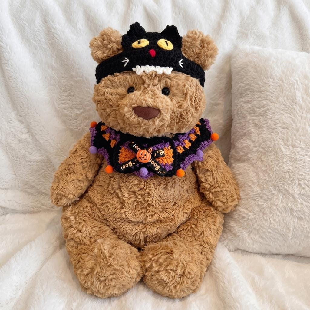 Handmade Crochet Halloween Outfit  Witch Hat, Pumpkin Headband, Spooky Bib Set