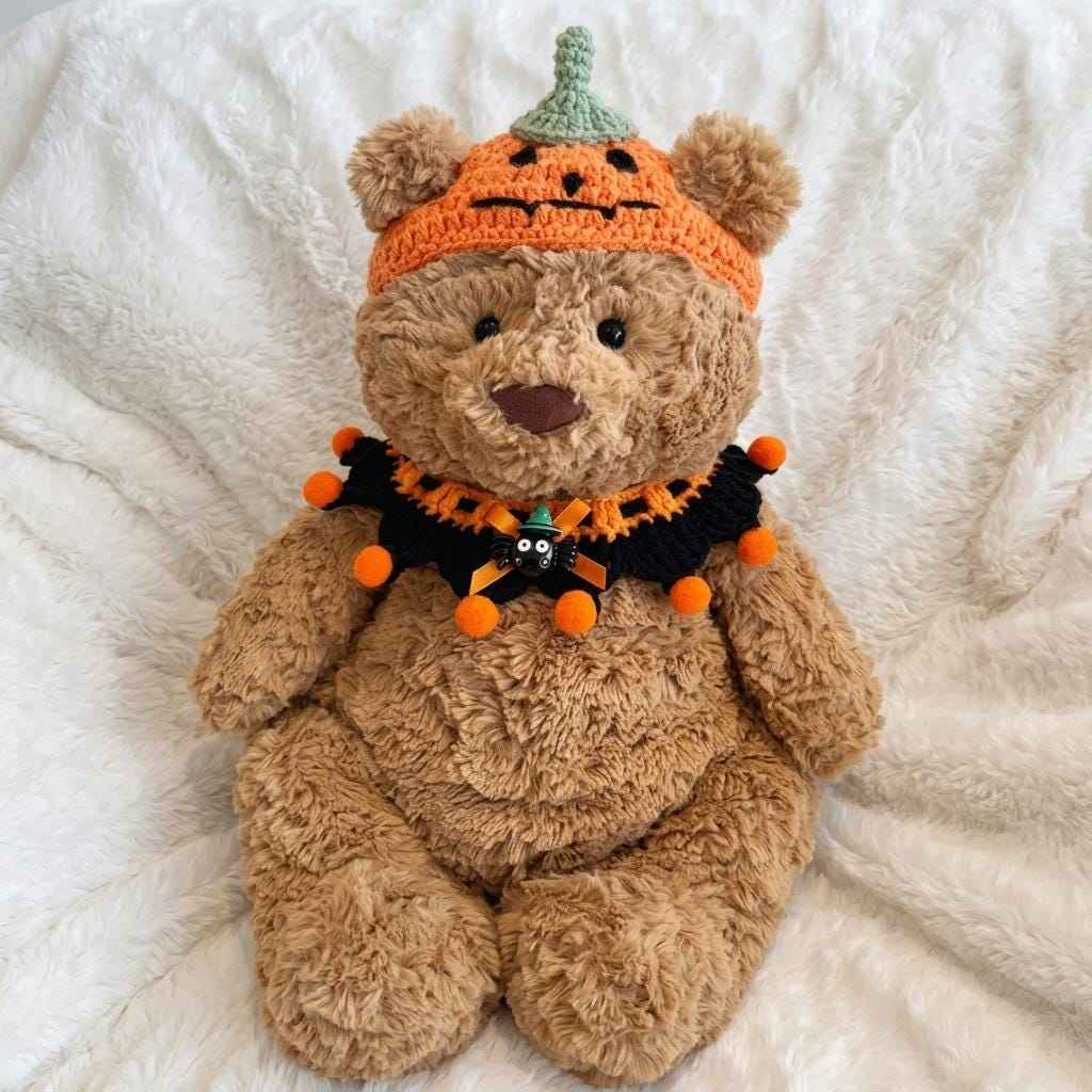 Handmade Crochet Halloween Outfit  Witch Hat, Pumpkin Headband, Spooky Bib Set