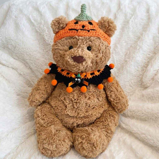 Crochet Halloween Outfit for Jellycat Bartholomew Bear, Witch Hat, Pumpkin Headband & Spooky Bib