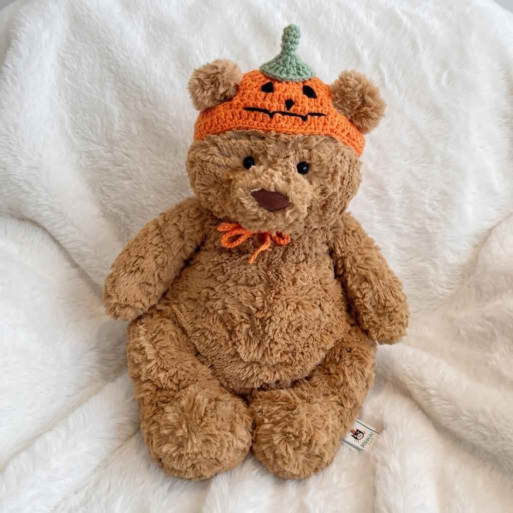 Hand-Crocheted Halloween Costume Set: Witch Hat, Pumpkin Headband, Bib for Plush Bears