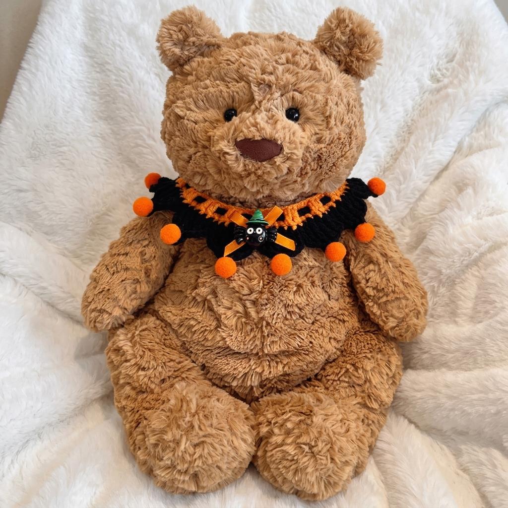 Hand-Crocheted Halloween Costume Set: Witch Hat, Pumpkin Headband, Bib for Plush Bears