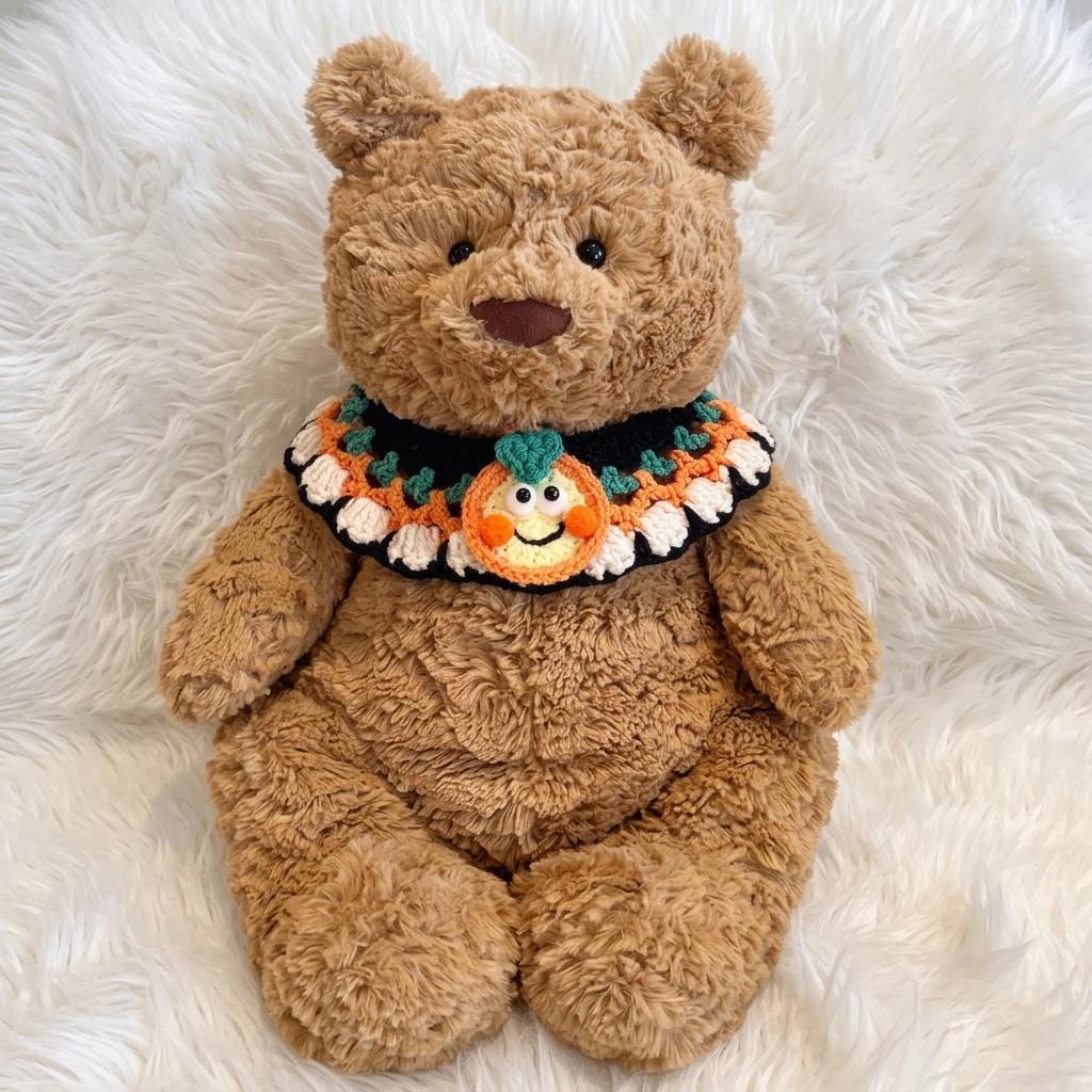 Hand-Crocheted Halloween Costume Set: Witch Hat, Pumpkin Headband, Bib for Plush Bears