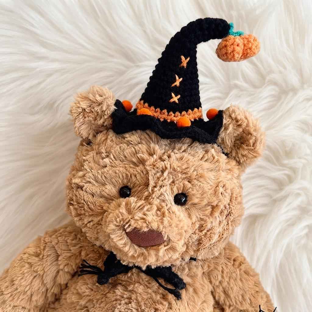 Hand-Crocheted Halloween Costume Set: Witch Hat, Pumpkin Headband, Bib for Plush Bears