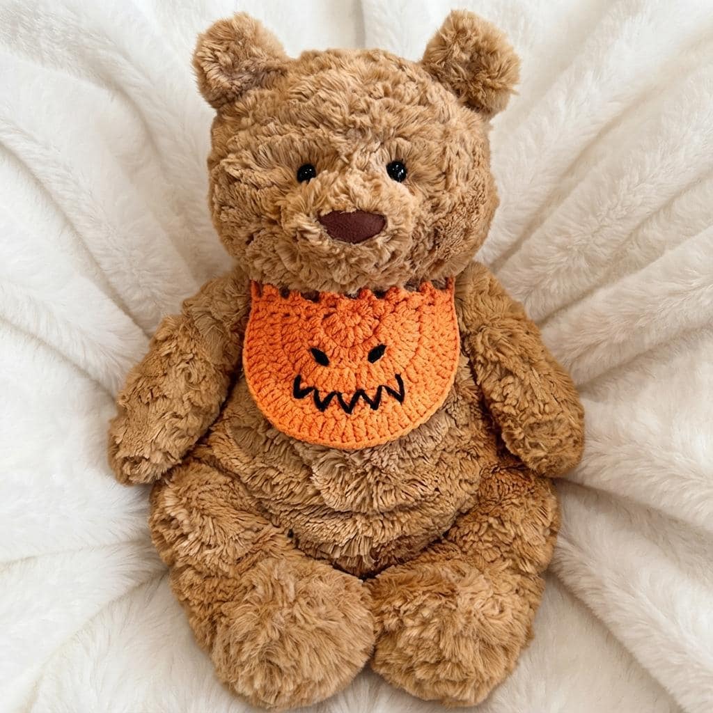 Hand-Crocheted Halloween Costume Set: Witch Hat, Pumpkin Headband, Bib for Plush Bears