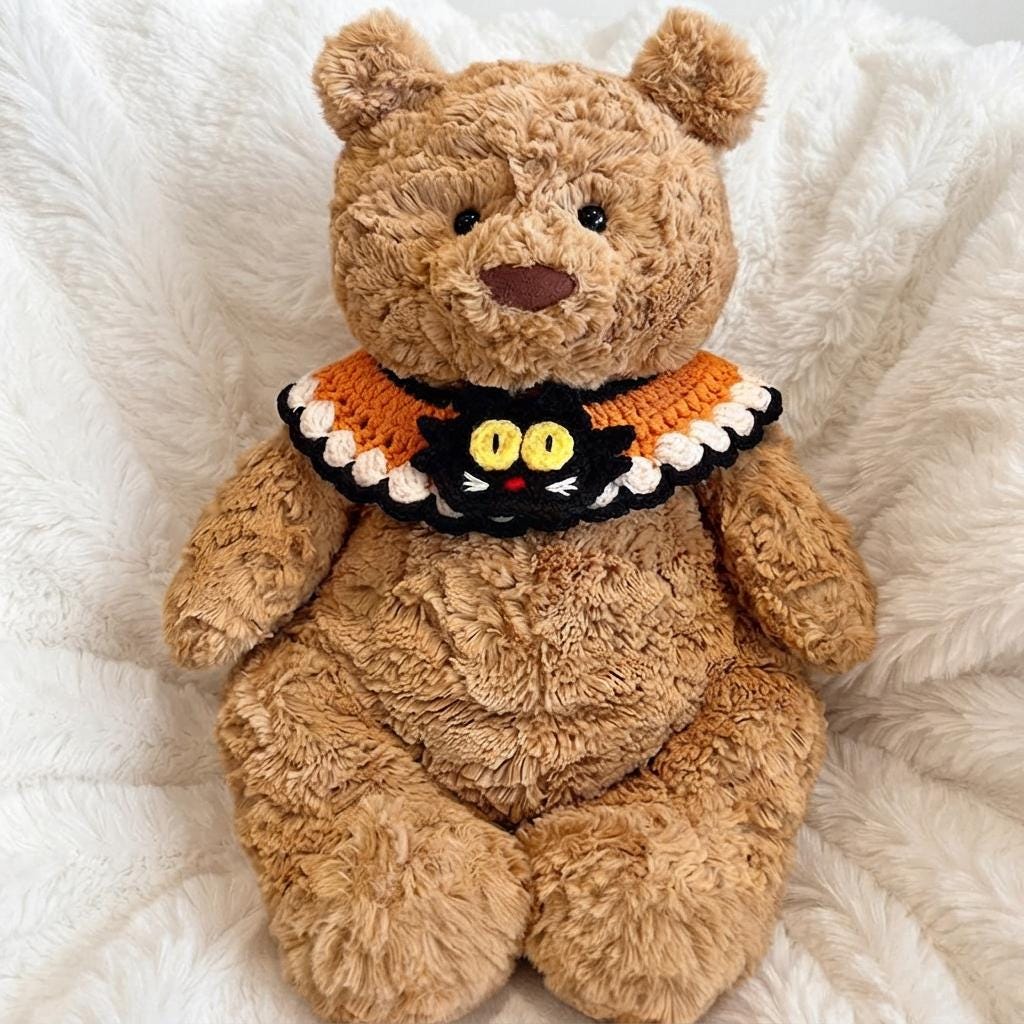 Hand-Crocheted Halloween Costume Set: Witch Hat, Pumpkin Headband, Bib for Plush Bears
