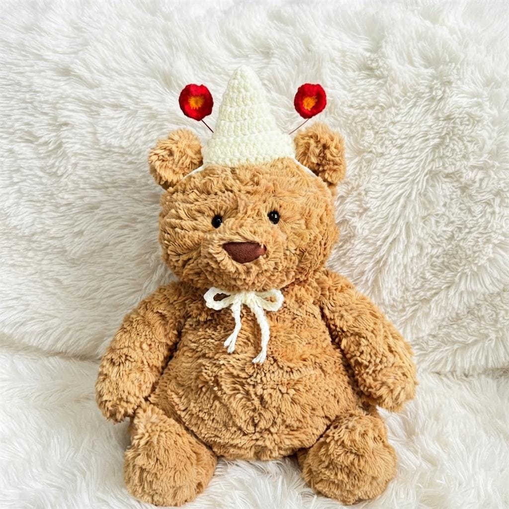 Hand-Crocheted Halloween Costume Set for Plush Bears: Witch Hat, Pumpkin Headband, Spooky Bib