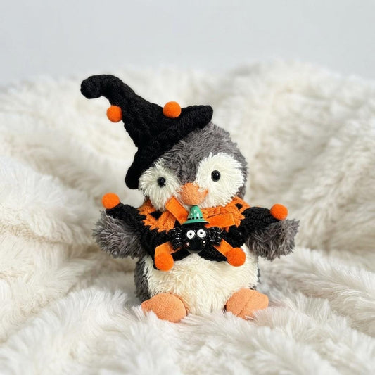 Hand-Crochet Halloween Penguin Outfit for Jellycat Bartholomew Bear, Witch Hat & Pumpkin Collar Set – photo 2
