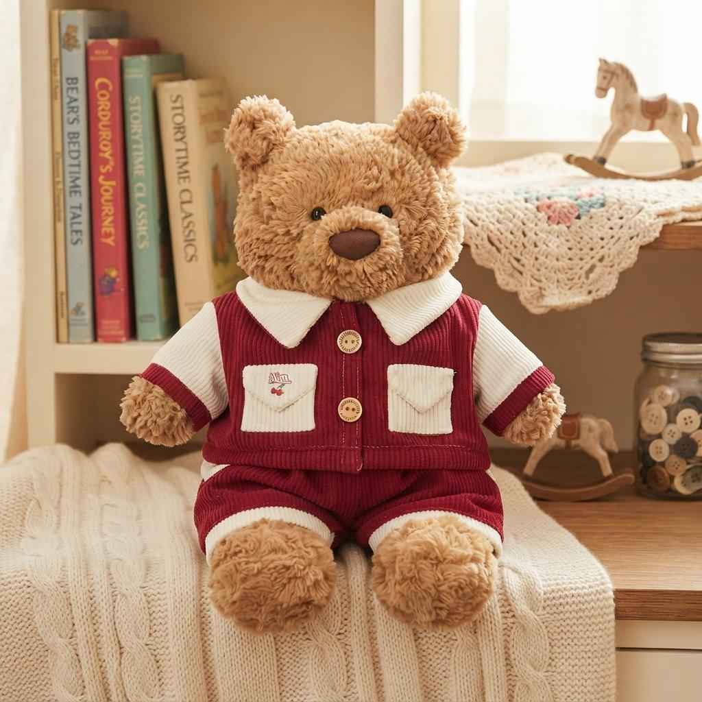 Handmade Bartholomew Bear Christmas Outfits, Corduroy Dress & Gingham Romper Set (4-16 Inch)
