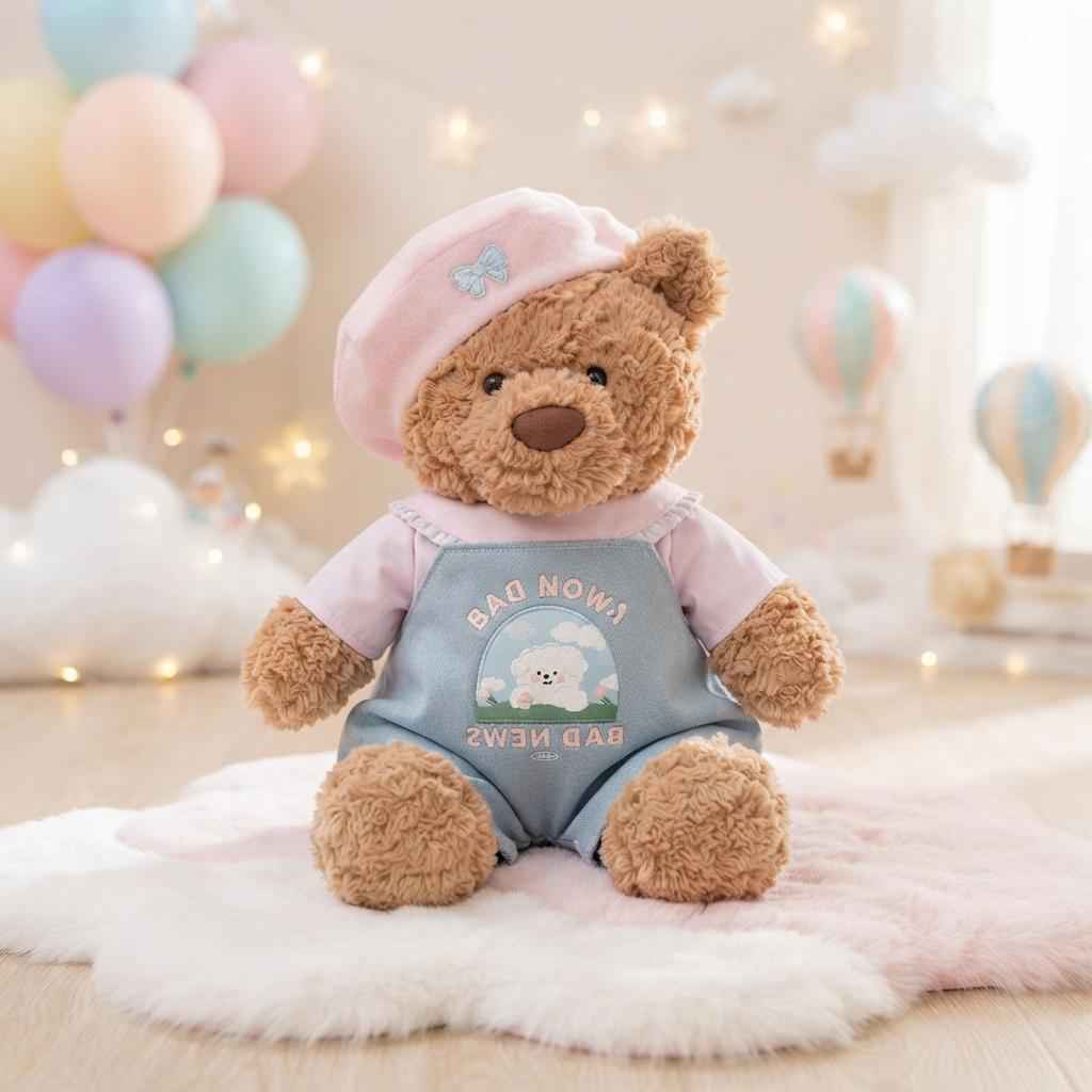 Handmade Pink Beret & Blue Overalls Outfit for Plushie