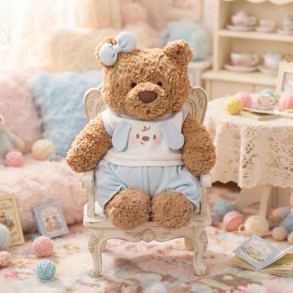 Handmade Teddy Bear Outfits: Matching Light Blue & Pink Bow Clothes Set