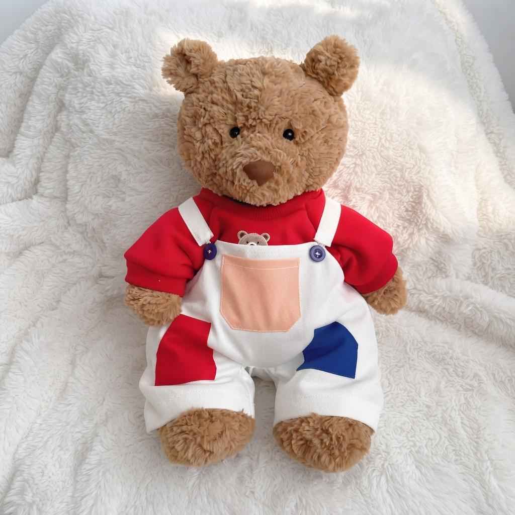 Handmade Red & White Colorblock Dungaree Outfit for Bartholomew Bear Plushie