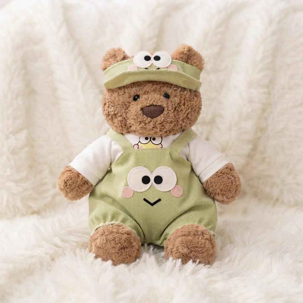 Handmade Green Froggy Overalls & Hat Set for Bartholomew Bear Plush Toy