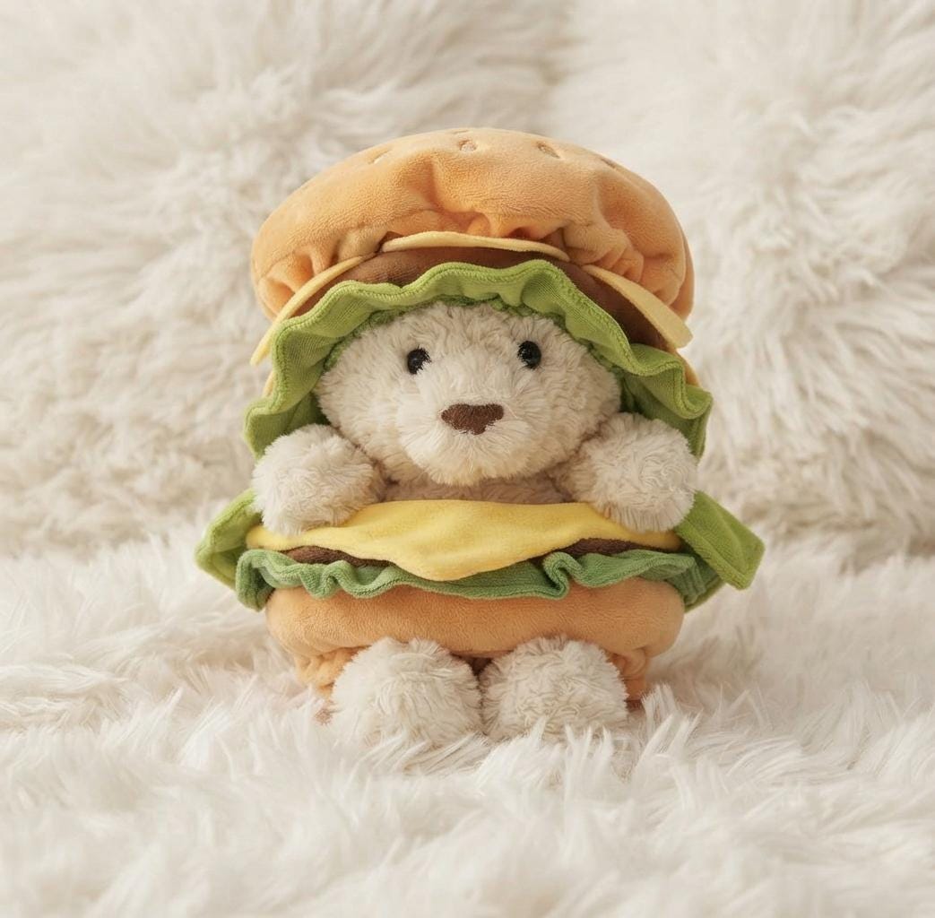 Bartholomew Bear Cheeseburger Costume Outfit  Fits 7-Inch Plushies
