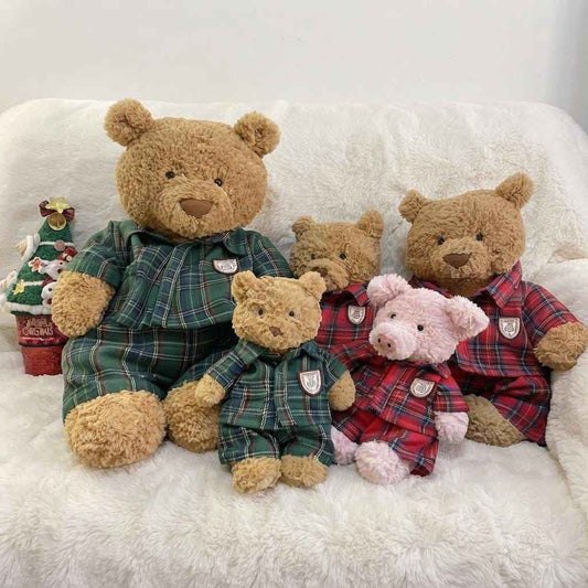 Christmas Plaid Pajamas for Plush Bear, Holiday Sleepwear Outfit Fits 10-22 Inch Bartholomew Bear