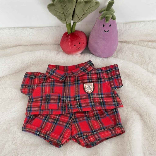 Christmas Plaid Pajamas for Plush Bear, Holiday Sleepwear Outfit Fits 10-22 Inch Bartholomew Bear
