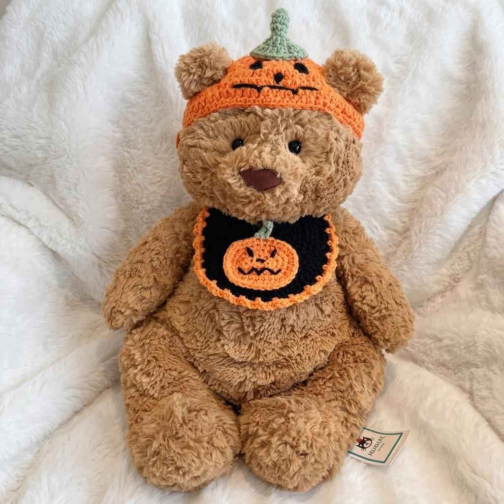 Handmade Crochet Halloween Outfit  Witch Hat, Pumpkin Headband, Spooky Bib Set