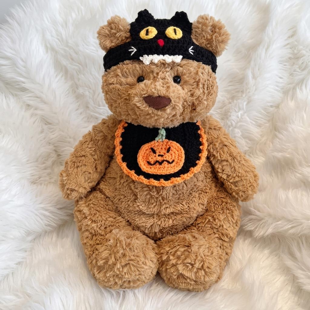 Handmade Crochet Halloween Outfit  Witch Hat, Pumpkin Headband, Spooky Bib Set