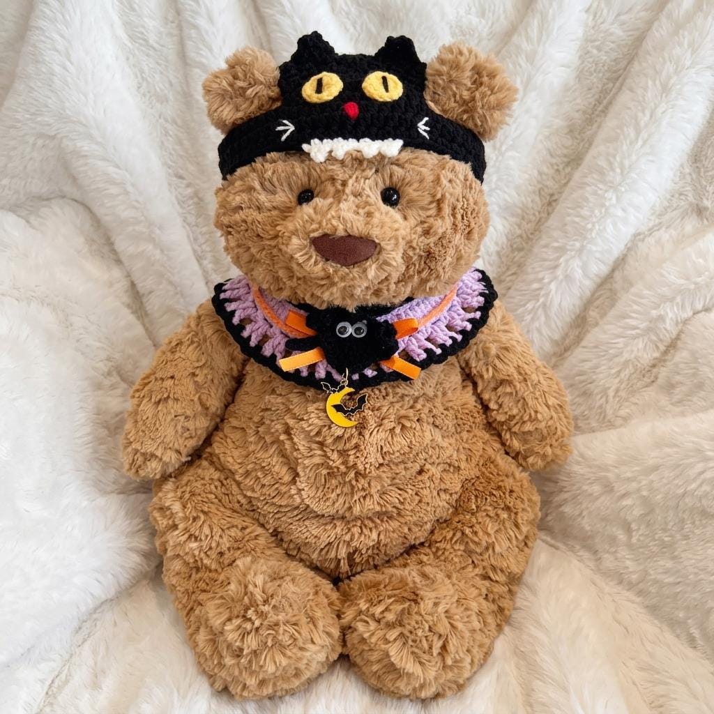 Handmade Crochet Halloween Outfit  Witch Hat, Pumpkin Headband, Spooky Bib Set