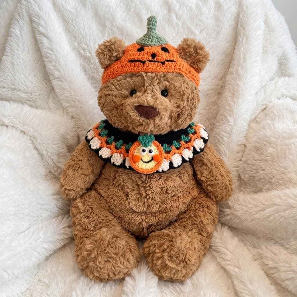 Handmade Crochet Halloween Outfit  Witch Hat, Pumpkin Headband, Spooky Bib Set