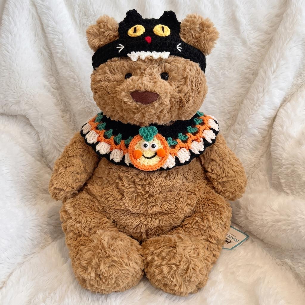 Handmade Crochet Halloween Outfit  Witch Hat, Pumpkin Headband, Spooky Bib Set