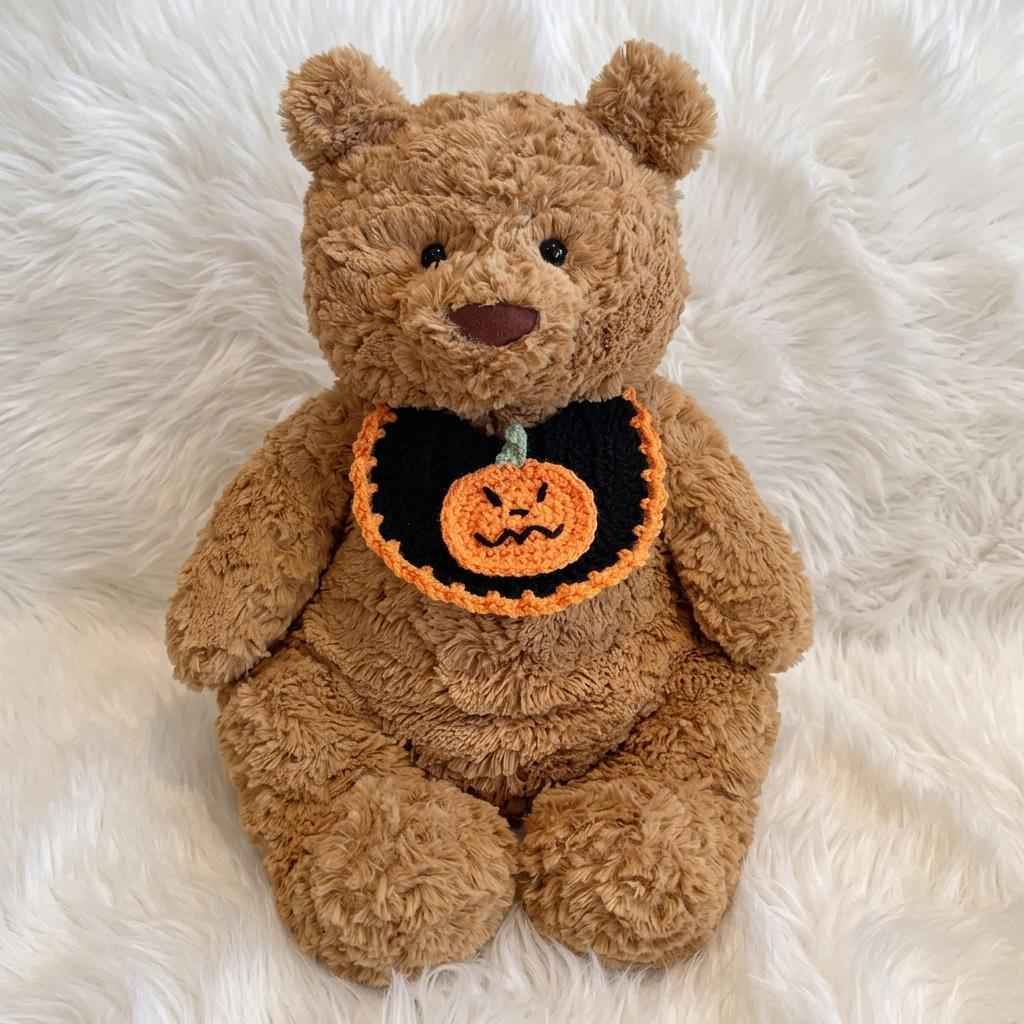 Hand-Crocheted Halloween Costume Set: Witch Hat, Pumpkin Headband, Bib for Plush Bears