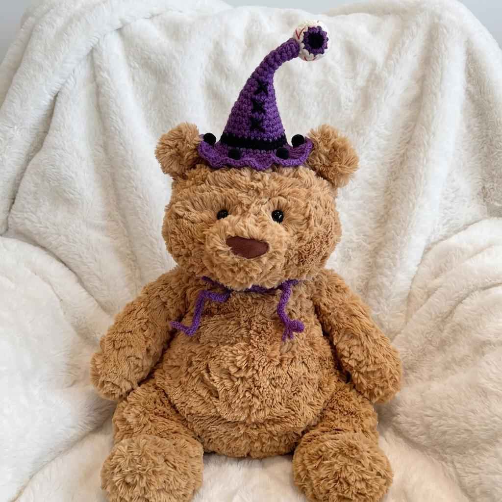 Hand-Crocheted Halloween Costume Set: Witch Hat, Pumpkin Headband, Bib for Plush Bears