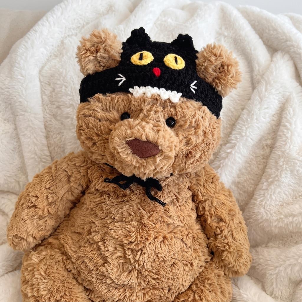 Hand-Crocheted Halloween Costume Set: Witch Hat, Pumpkin Headband, Bib for Plush Bears