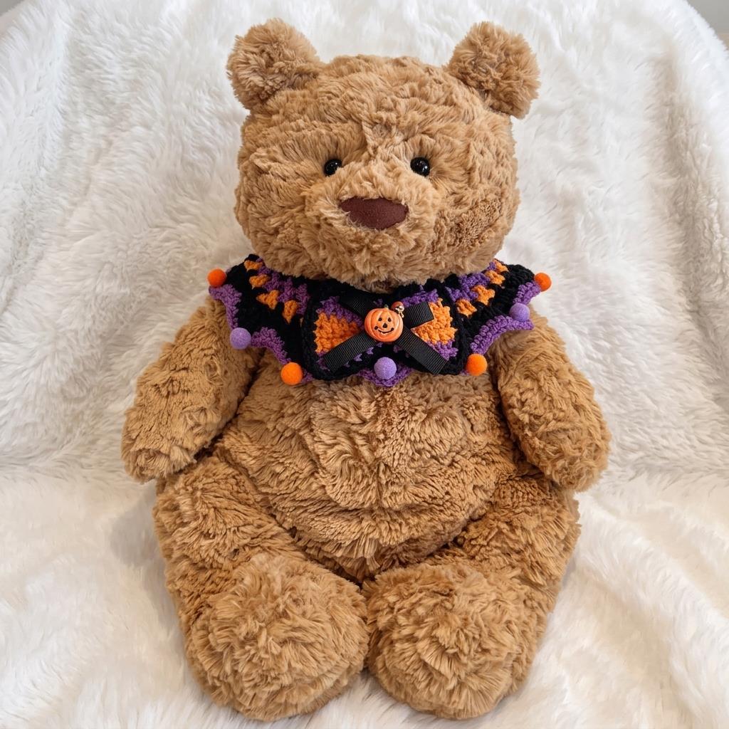 Hand-Crocheted Halloween Costume Set: Witch Hat, Pumpkin Headband, Bib for Plush Bears