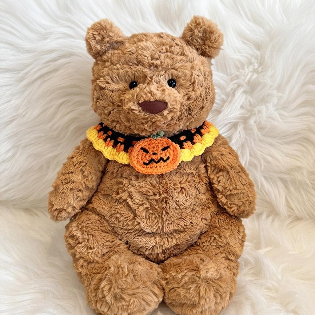 Hand-Crocheted Halloween Costume Set: Witch Hat, Pumpkin Headband, Bib for Plush Bears