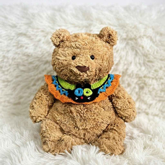 Hand-Crocheted Halloween Costume for Jellycat Bartholomew Bear, Witch Hat, Pumpkin Headband & Spooky Bib – photo 2