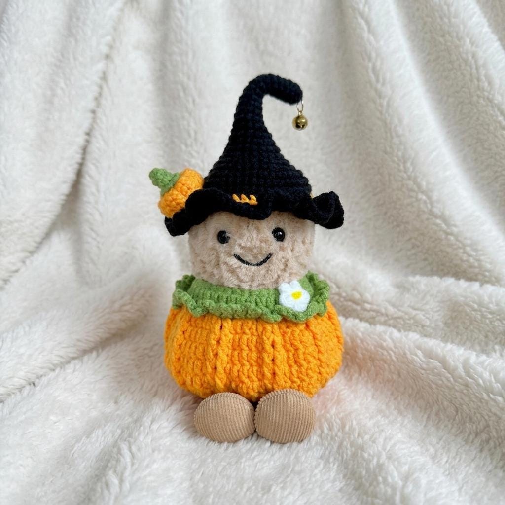Handmade Crochet Halloween Clothes for Amusable Peanut  Wizard Hat, Rose & Pumpkin Costume Set