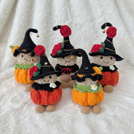 Crochet Halloween Costume for Jellycat Amuseable Peanut, Wizard Hat, Rose & Pumpkin Set