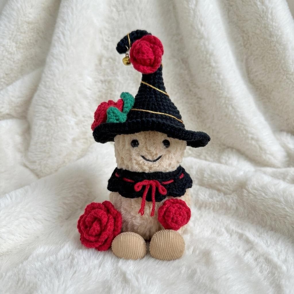 Handmade Crochet Halloween Clothes for Amusable Peanut  Wizard Hat, Rose & Pumpkin Costume Set