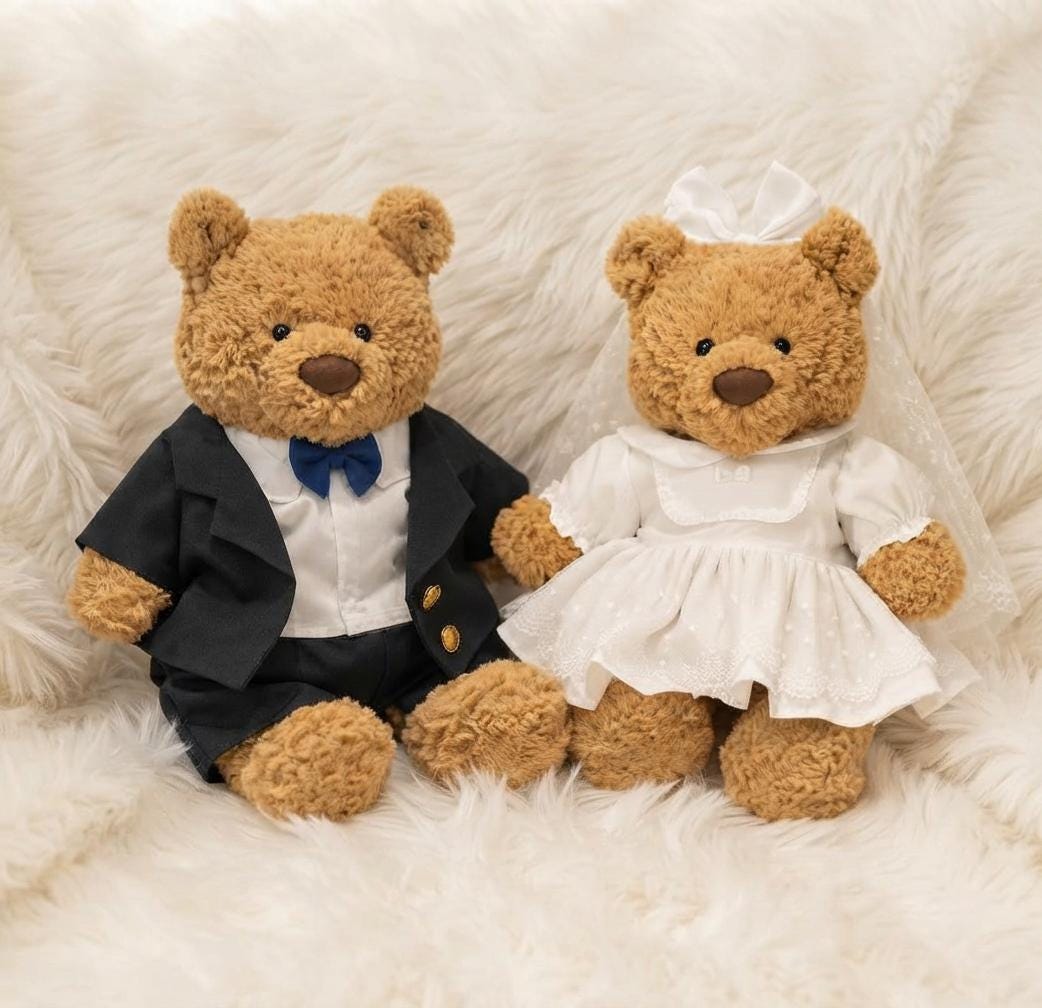 Bartholomew Bear Wedding Outfit Set, Groom Tuxedo, Bride Dress, Plush Toy Apparel