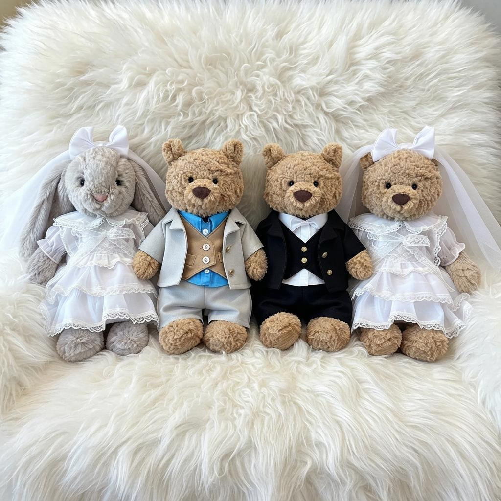 Handmade Bartholomew Bear Wedding Dress and Tuxedo Suit Set, Plush Toy Outfit
