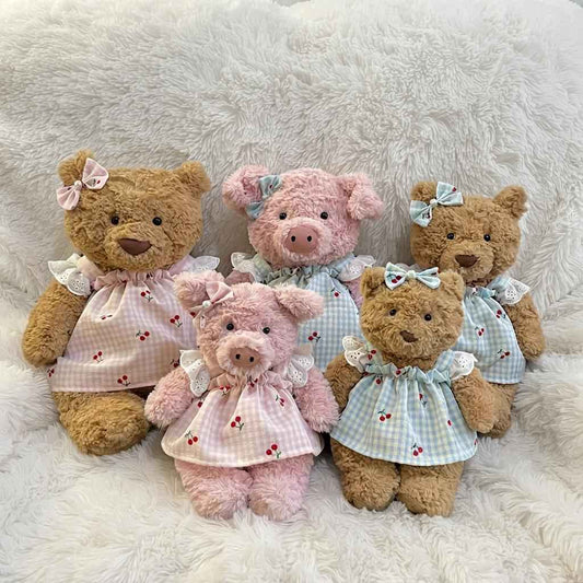 Handmade Cherry Plaid Dress Set for Bartholomew Bear