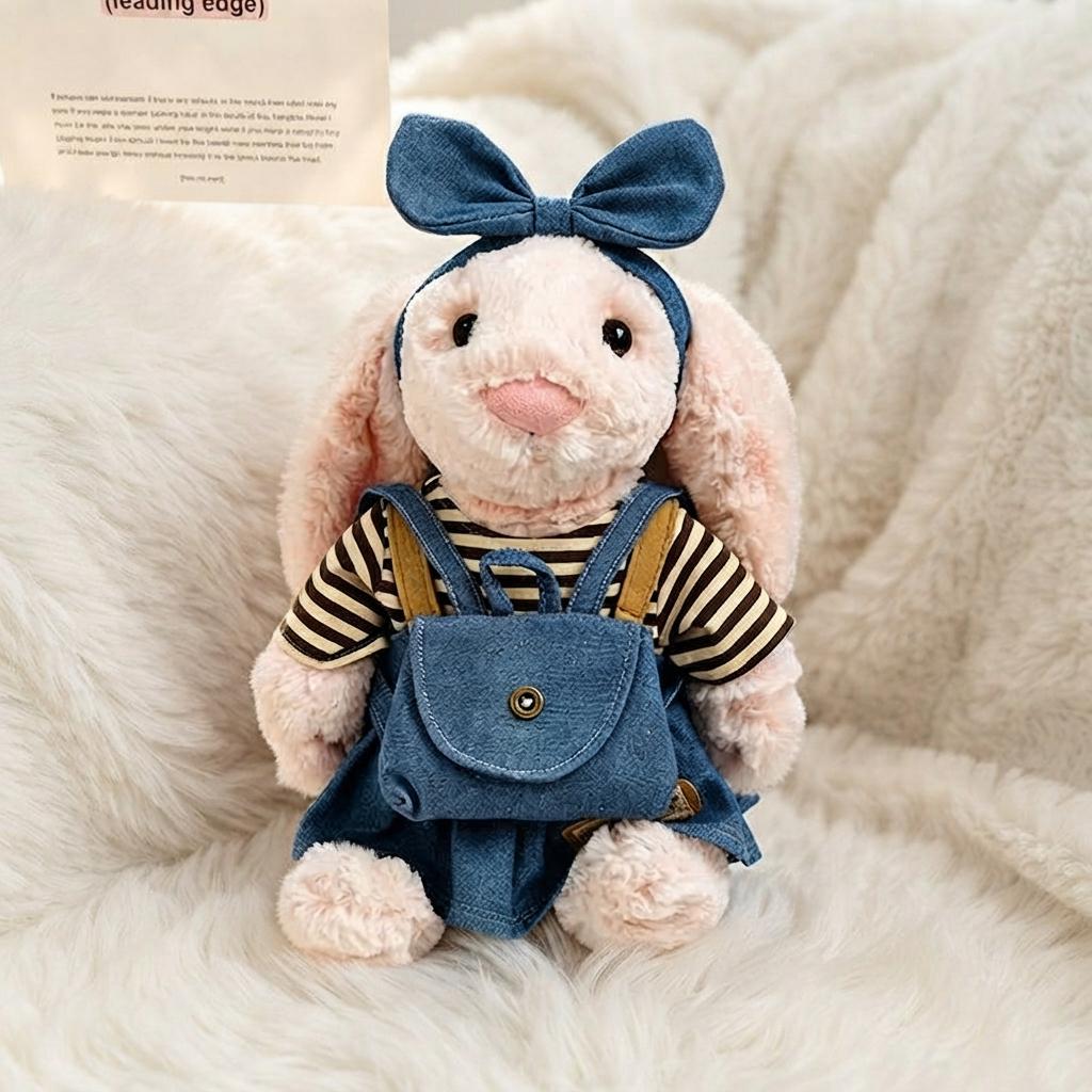 Handmade Denim Dungaree Skirt Outfit with Striped Tee for Medium Bartholomew Bear & Bunny