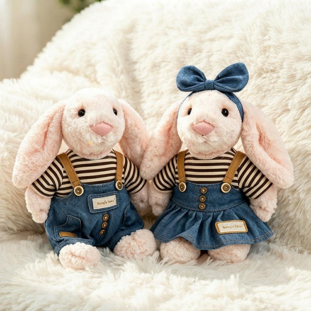 Handmade Denim Dungaree Skirt Outfit with Striped Tee for Medium Bartholomew Bear & Bunny