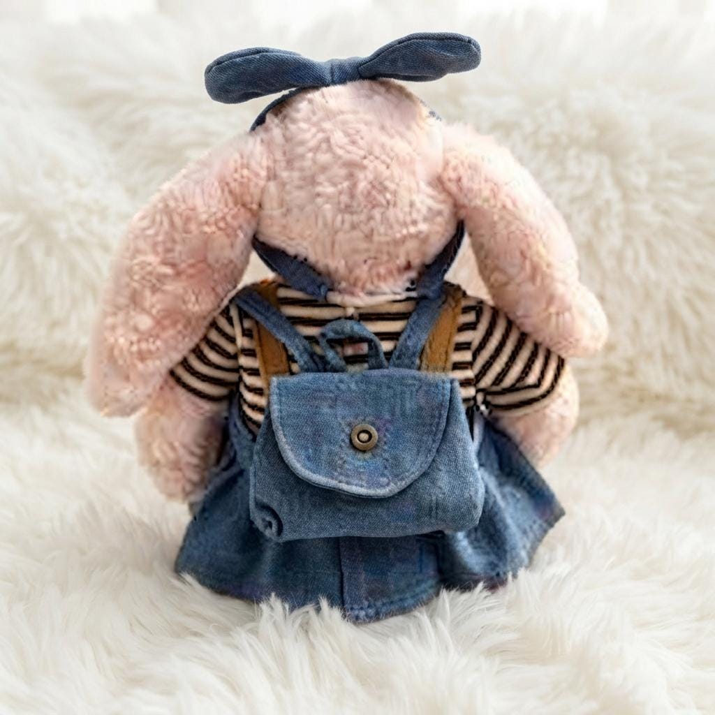 Handmade Denim Dungaree Skirt Outfit with Striped Tee for Medium Bartholomew Bear & Bunny